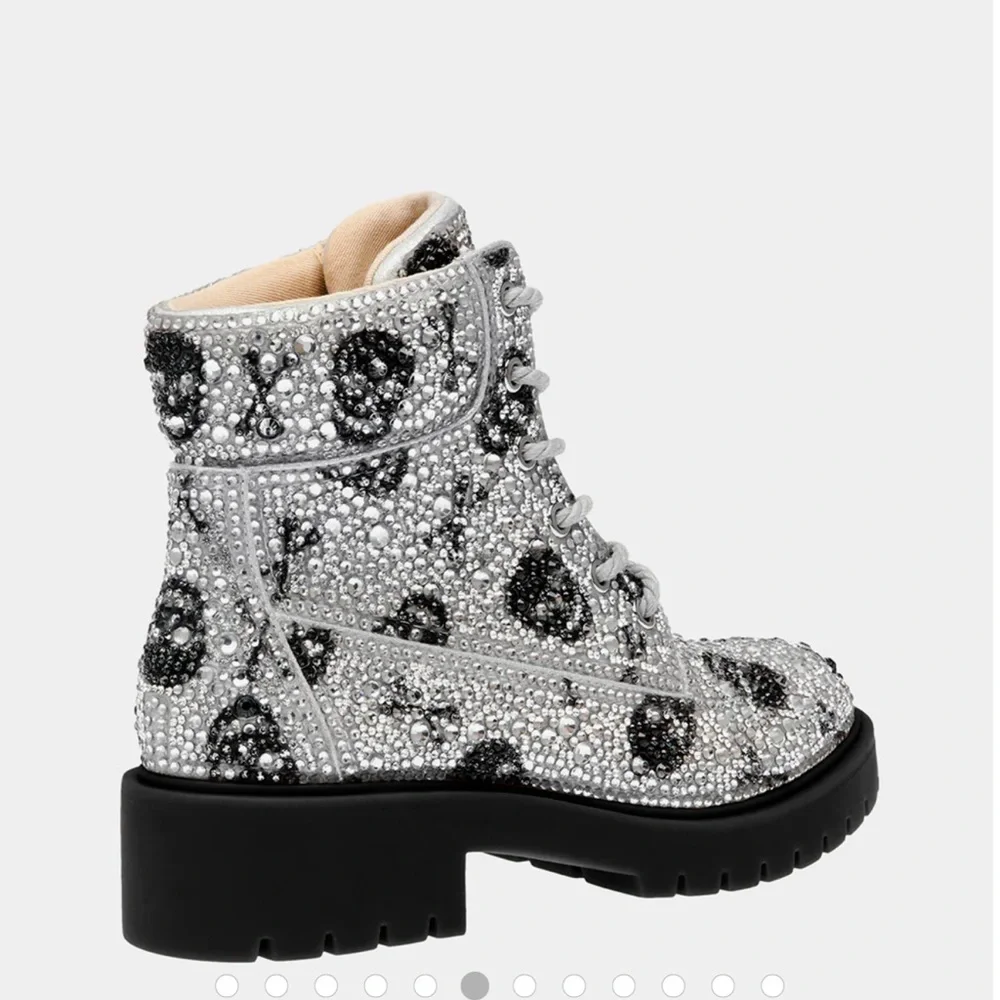 Betsey Johnson Sparkling Silver and Black Ankle Boots Halloween - Picture 2 of 8